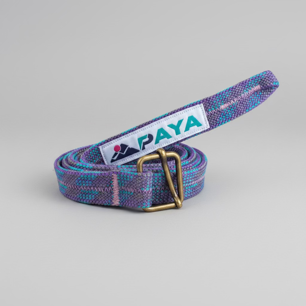 Ceinture upcycling PAYA mauve & bleu – corde escalade recyclée PAYA & be unique.